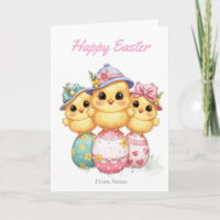 Frohe Ostern Hühner Karte | Hübsche Hüte & Eier
