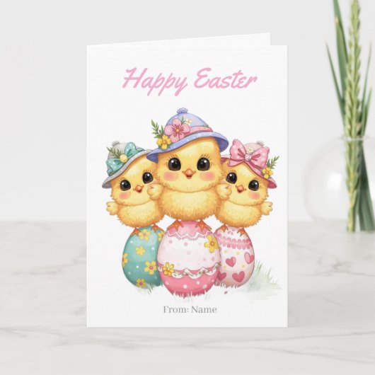 Frohe Ostern Hühner Karte | Hübsche Hüte & Eier (Vorderseite)