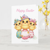 Frohe Ostern Hühner Karte | Hübsche Hüte & Eier (Gelbe Blume)