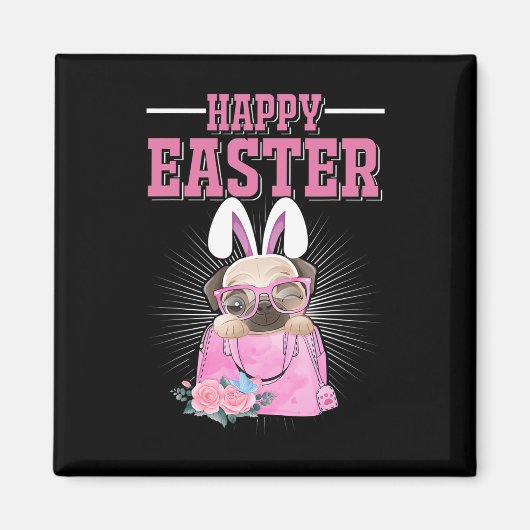 Frohe Ostern Hund Lustiger Pug Hase Magnet (Vorne)