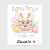 Frohe Ostern Ich bin Ei-gespannt Hase Aufkleber (Blatt)