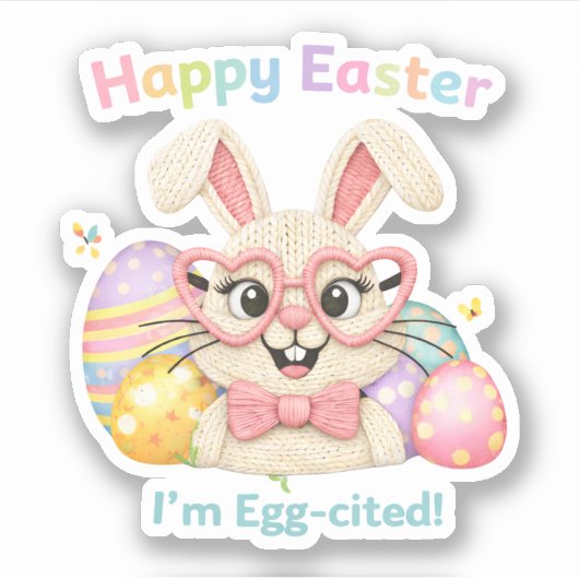 Frohe Ostern Ich bin Ei-gespannt Hase Aufkleber (Vorderseite)