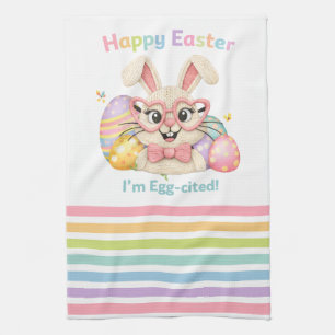 Frohe Ostern Ich bin Ei-gespannt Hase Geschirrtuch