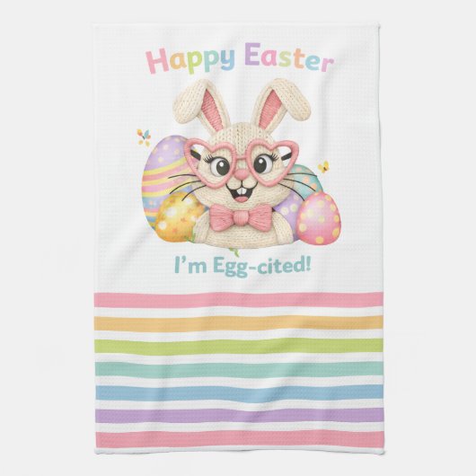 Frohe Ostern Ich bin Ei-gespannt Hase Geschirrtuch (Vertikal)