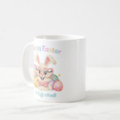 Frohe Ostern Ich bin Ei-gespannt Hase Kaffeetasse (Vorderseite Links)