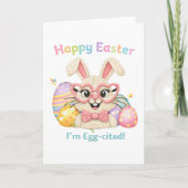 Frohe Ostern, ich bin Ei-gespannt Hase  Karte (Vorderseite)