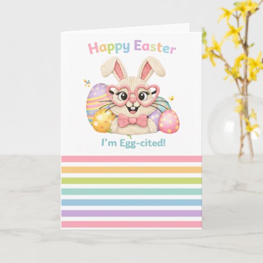 Frohe Ostern Ich bin Ei-gespannt Hase Karte (Gelbe Blume)