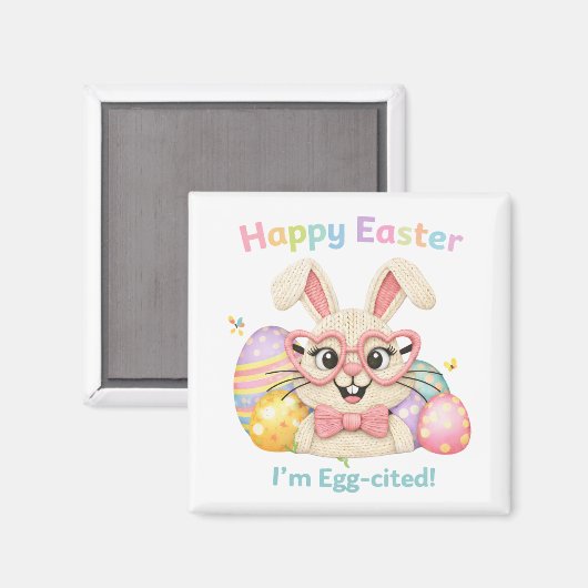 Frohe Ostern Ich bin Ei-gespannt Hase Magnet (Vorderseite/Rückseite)