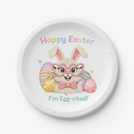 Frohe Ostern Ich bin Ei-gespannt Hase Pappteller (Vorderseite)
