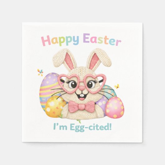 Frohe Ostern Ich bin Ei-gespannt Hase Serviette (Vorderseite)