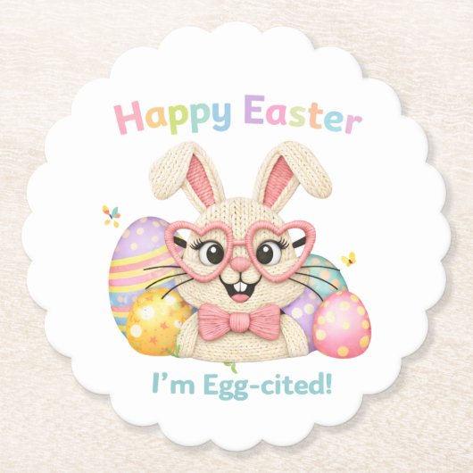 Frohe Ostern Ich bin Ei-gespannt Hase Untersetzer (Vorderseite)