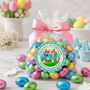 Frohe Ostern in bunten Farben – Süßer Hase und Eie Quadratischer Aufkleber