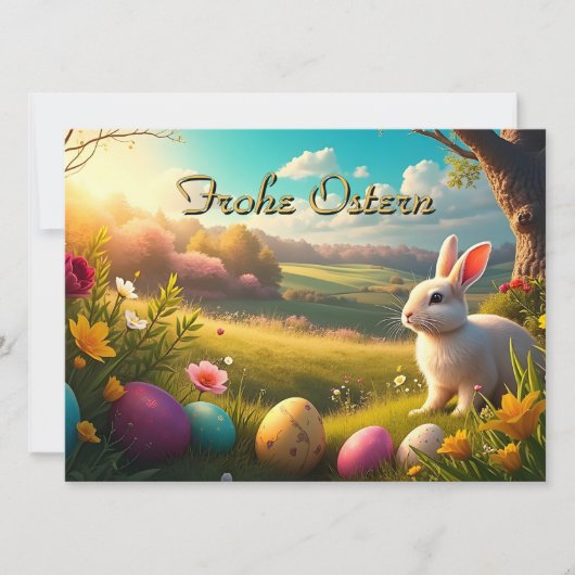 Frohe Ostern in einer Frühlingslandschaft (Vorderseite)