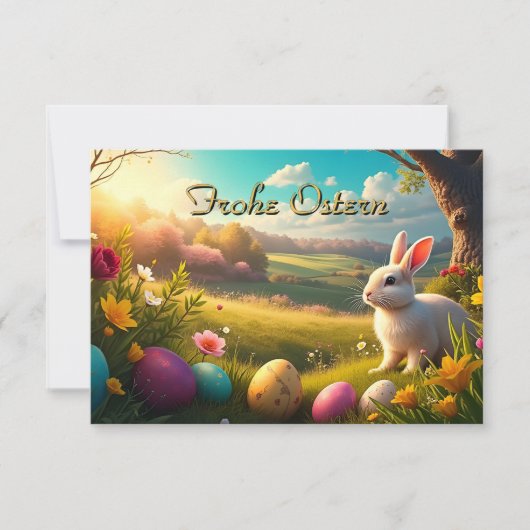 Frohe Ostern in einer Frühlingslandschaft (Vorderseite)