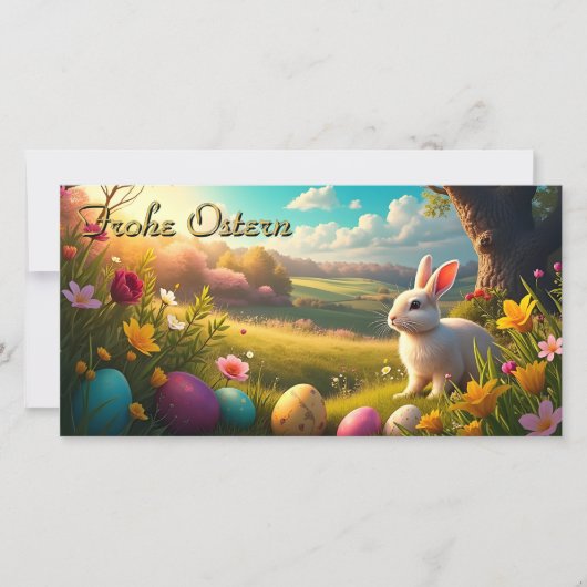 Frohe Ostern in einer Frühlingslandschaft (Vorderseite)
