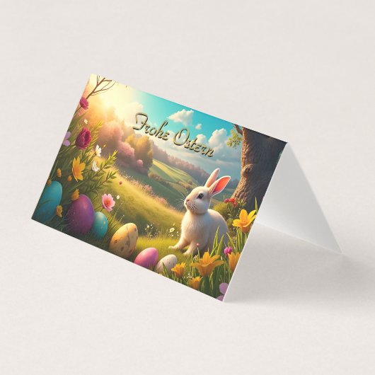 Frohe Ostern in einer Frühlingslandschaft (Vorderseite)