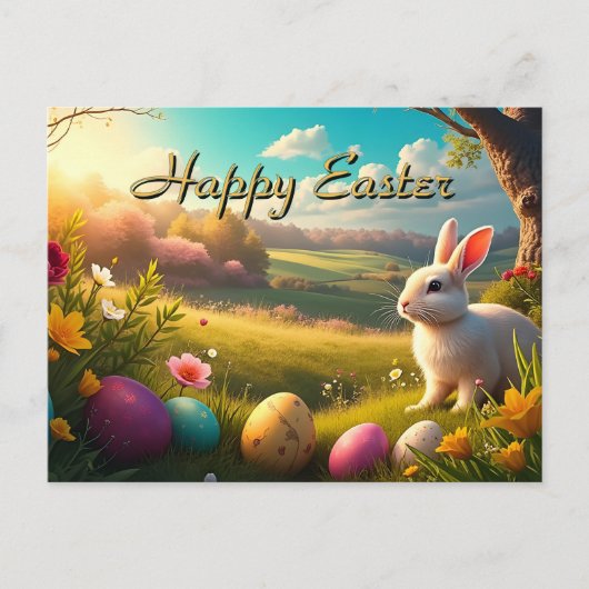 Frohe Ostern in einer Frühlingslandschaft Feiertagspostkarte (Vorderseite)