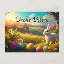 Frohe Ostern in einer Frühlingslandschaft Feiertagspostkarte