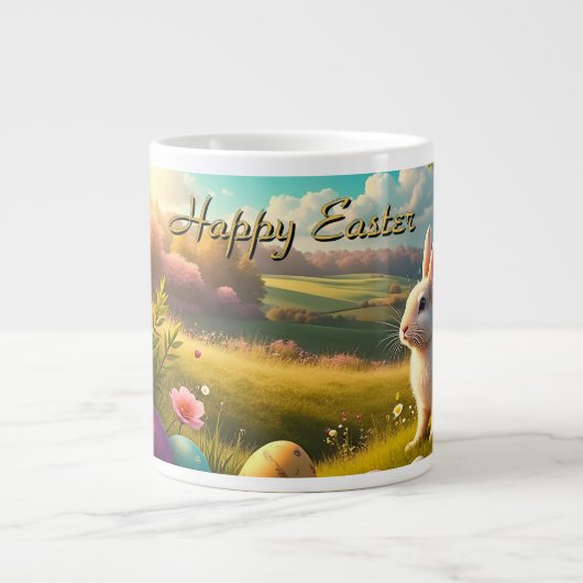 Frohe Ostern in einer Frühlingslandschaft Jumbo-Tasse (Vorderseite)