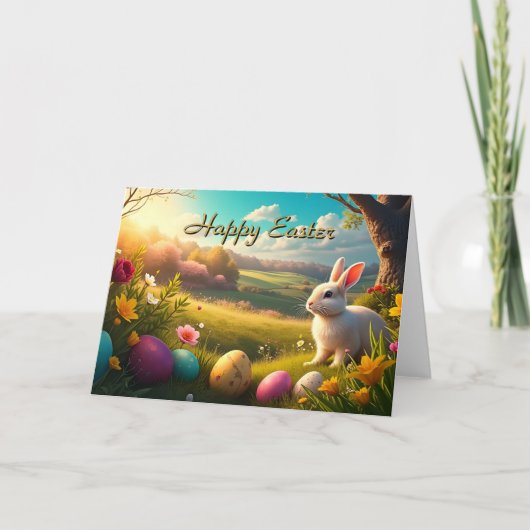 Frohe Ostern in einer Frühlingslandschaft Karte (Vorderseite)