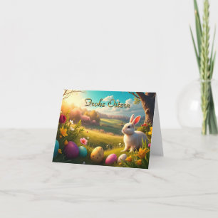Frohe Ostern in einer Frühlingslandschaft Karte