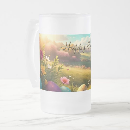 Frohe Ostern in einer Frühlingslandschaft Mattglas Bierglas (Vorderseite Links)