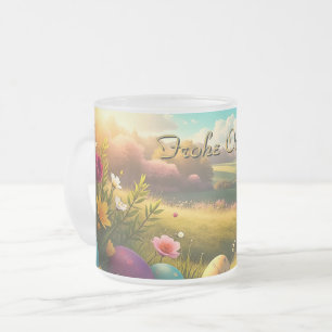 Frohe Ostern in einer Frühlingslandschaft Mattglastasse