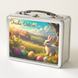 Frohe Ostern in einer Frühlingslandschaft Metall Brotdose