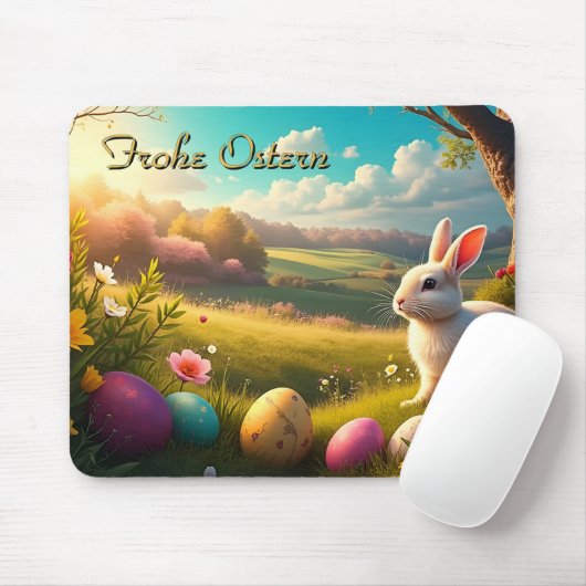 Frohe Ostern in einer Frühlingslandschaft Mousepad (Mit Mouse)