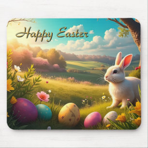 Frohe Ostern in einer Frühlingslandschaft Mousepad