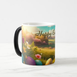 Frohe Ostern in einer Frühlingslandschaft Verwandlungstasse