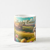 Frohe Ostern in einer Frühlingslandschaft Verwandlungstasse (Mittel)