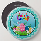 Frohe Ostern in Farbe – Süßer Hase und Eier Button (Vorne & Hinten)