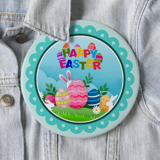 Frohe Ostern in Farbe – Süßer Hase und Eier Button (Beispiel)