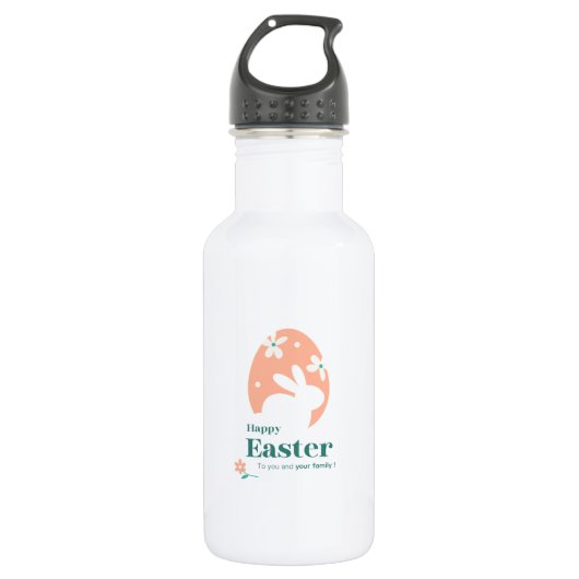 Frohe Ostern – Kaninchen & Ei Florales Design Edelstahlflasche (Vorderseite)