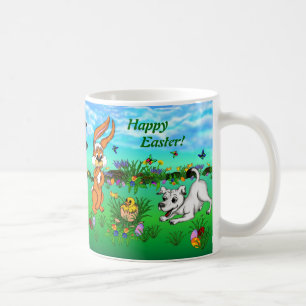 Frohe Ostern! Kaninchen, Küken und Welpen Kaffeetasse