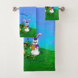 Frohe Ostern! Kaninchen mit Bunny und Chick Badhandtuch Set