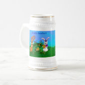 Frohe Ostern! Kaninchen mit Bunny und Chick Bierglas (Vorderseite Links)