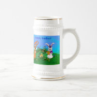 Frohe Ostern! Kaninchen mit Bunny und Chick