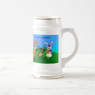 Frohe Ostern! Kaninchen mit Bunny und Chick Bierglas