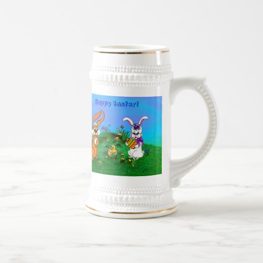 Frohe Ostern! Kaninchen mit Bunny und Chick Bierglas (Rechts)