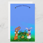Frohe Ostern! Kaninchen mit Bunny und Chick Briefpapier (Vorne/Hinten)