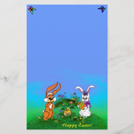 Frohe Ostern! Kaninchen mit Bunny und Chick Briefpapier (Vorderseite)