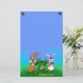 Frohe Ostern! Kaninchen mit Bunny und Chick Briefpapier (Stehend Vorderseite)