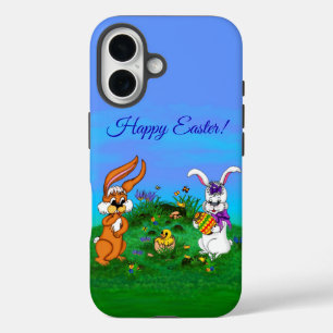 Frohe Ostern! Kaninchen mit Bunny und Chick iPhone 16 Hülle