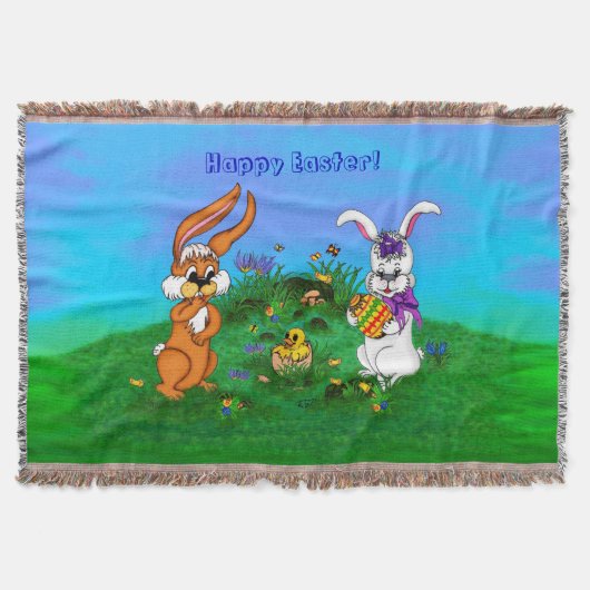 Frohe Ostern! Kaninchen mit Bunny und Chick Decke (Vorderseite)
