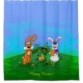 Frohe Ostern! Kaninchen mit Bunny und Chick Duschvorhang (Vorderseite)