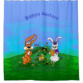 Frohe Ostern! Kaninchen mit Bunny und Chick Duschvorhang (Vorderseite)