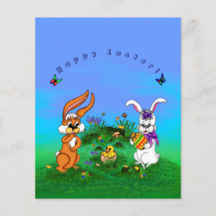 Frohe Ostern! Kaninchen mit Bunny und Chick Flyer