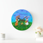 Frohe Ostern! Kaninchen mit Bunny und Chick Große Wanduhr (Zuhause)